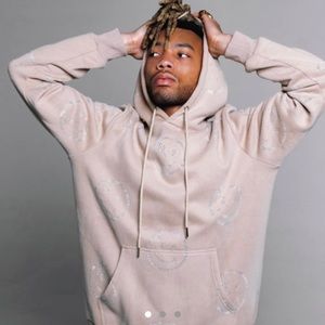 Retrovert tan rhinestone smiley hoodie